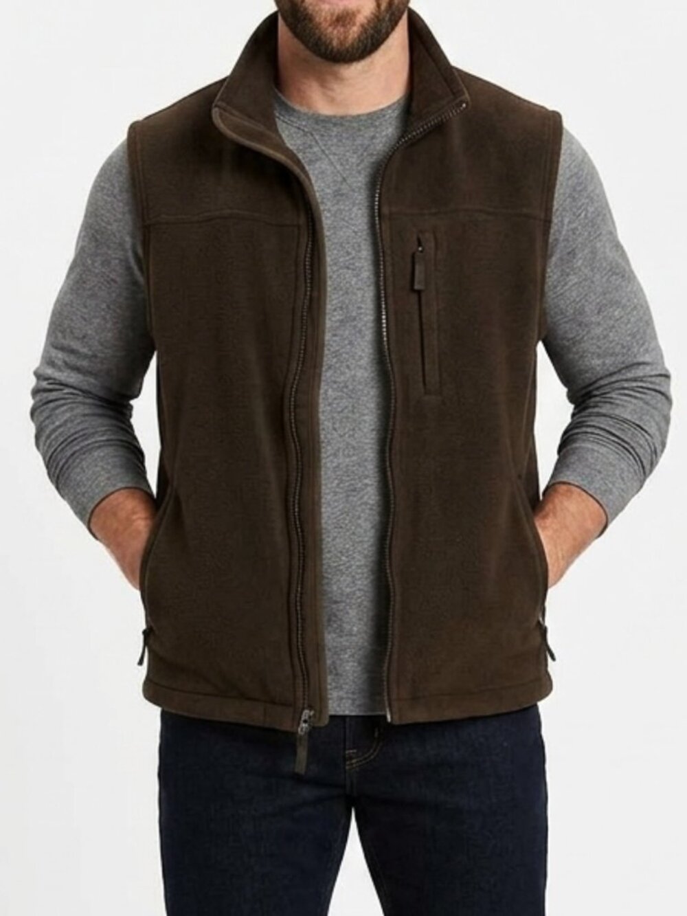 Duluth Trading Men's Sz Med Fleece Vest Full Zip Sweater Brown Outerwear Fall
